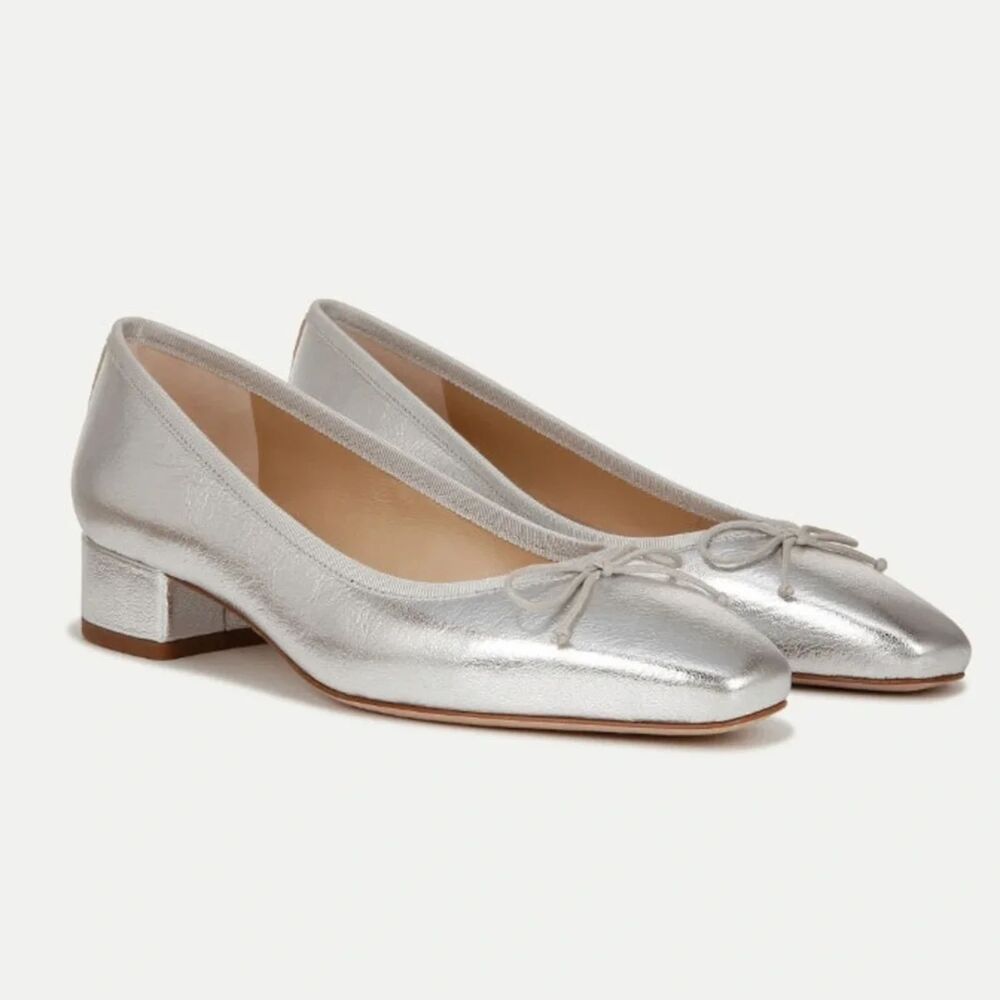 Veronica Beard Cecile Silver Metallic Leather Ballet Pump | US 8M
